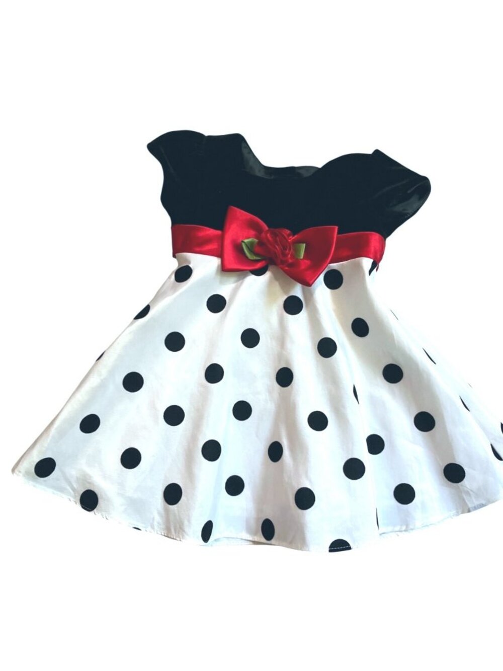 Youngland Baby Girls’ Polka Dot Party Dress With Red Bow - Size 18M